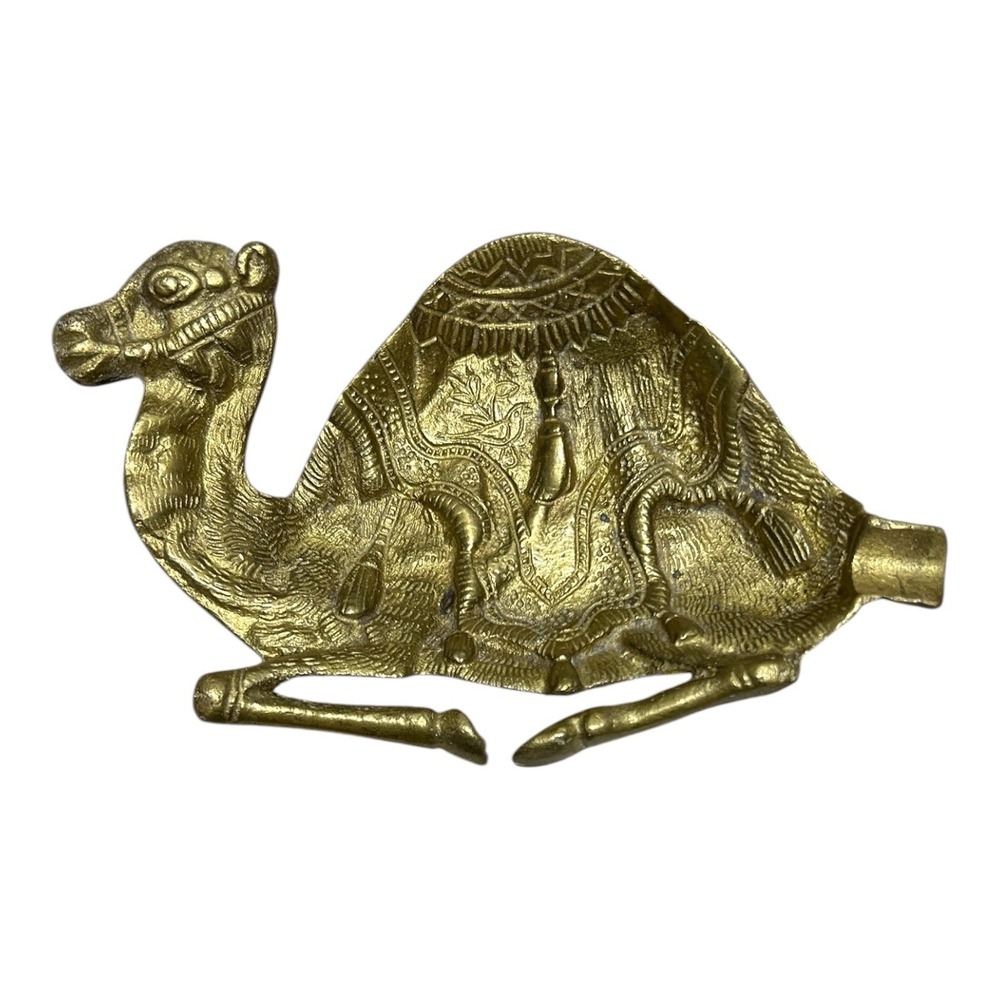 VTG Brass Camel Ashtray Incense Holder Trinket Dish Etched MCM Boho Decor 6.5"